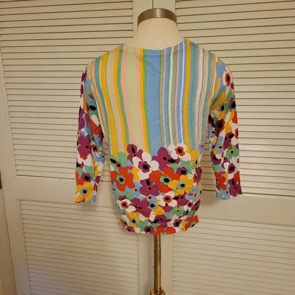 90s Floral Stripe Button Up Cardigan Joseph A Multicolor Large 3/4 Sleeve - Picture 4 of 8